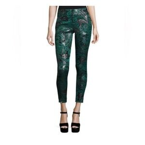 Alice + Olivia Stacey Green Paisley Metallic Brocade Cropped Pants Size 6